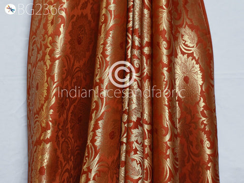 Burnt Orange Brocade by the Yard Fabric Banarasi Blended Silk Wedding Dresses Crafting Sewing Cushion Cover Home Décor Furnishing Costume