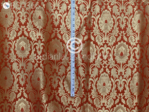 Burnt Orange Brocade by the Yard Fabric Banarasi Blended Silk Wedding Dresses Crafting Sewing Cushion Cover Home Décor Furnishing Costume