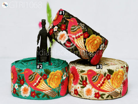 9 Yard Embroidered 7cm Bird Fabric Trim Indian Ribbon Sari Border Saree Trimming Sewing Dress Cushions Embroidery Crafting Laces Home Decor