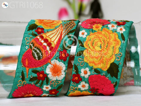 9 Yard Embroidered 7cm Bird Fabric Trim Indian Ribbon Sari Border Saree Trimming Sewing Dress Cushions Embroidery Crafting Laces Home Decor