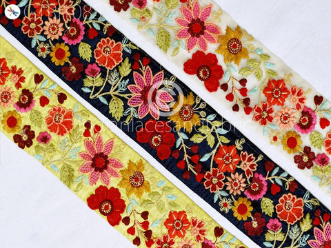 9 Yard Embroidered 75mm Trim Indian Sari Border DIY Crafting Fabric Decor Saree Sewing Decorative Beach Bag Cushions Trim Ribbons Home Decor