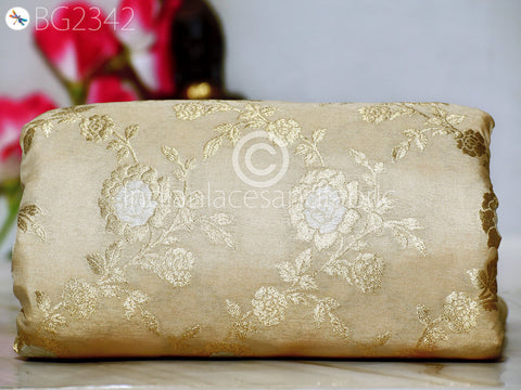 Indian Beige Brocade by the Yard Banarasi Wedding Dresses Costumes Material Sewing Lehenga Skirts Men Vests Jackets Curtains Upholstery