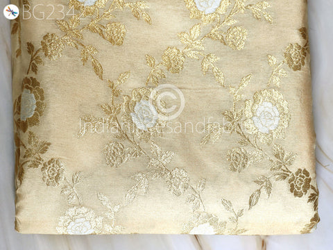 Indian Beige Brocade by the Yard Banarasi Wedding Dresses Costumes Material Sewing Lehenga Skirts Men Vests Jackets Curtains Upholstery