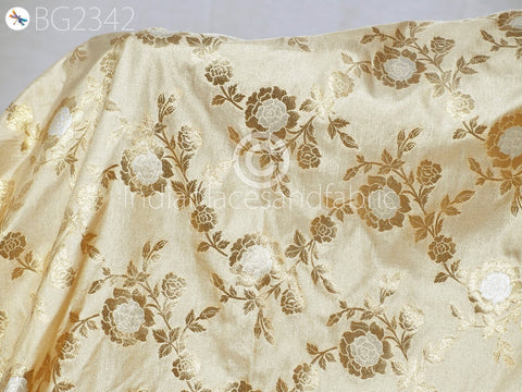 Indian Beige Brocade by the Yard Banarasi Wedding Dresses Costumes Material Sewing Lehenga Skirts Men Vests Jackets Curtains Upholstery