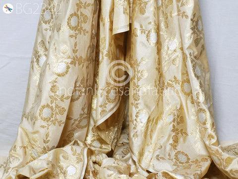 Indian Beige Brocade by the Yard Banarasi Wedding Dresses Costumes Material Sewing Lehenga Skirts Men Vests Jackets Curtains Upholstery