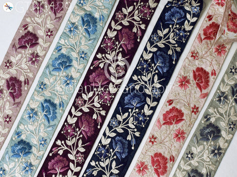 9 Yard Indian 5cm Embroidered Fabric Trim Embellishment Saree Ribbon Sewing Crafting Embroidery Border Wedding Dress Trimmings Cushion Cover