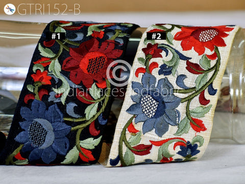 9 Yard Gray 7cm Indian Embroidered Fabric Trim DIY Crafting Sari Border Decor Dresses Sewing Cushions Curtain Cover Table Runner Bags Trims