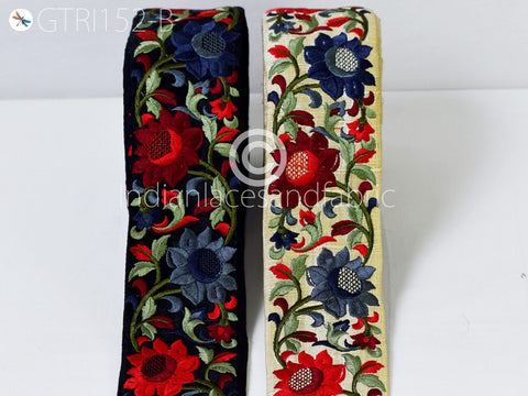 9 Yard Gray 7cm Indian Embroidered Fabric Trim DIY Crafting Sari Border Decor Dresses Sewing Cushions Curtain Cover Table Runner Bags Trims