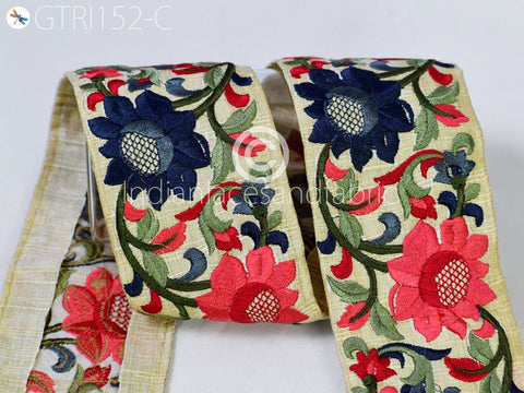 9 Yard Coral Red 7cm Indian Saree Embroidered Fabric Trim DIY Crafting Sari Border Ribbon Decorative Sewing Tape Cushions Table Runner