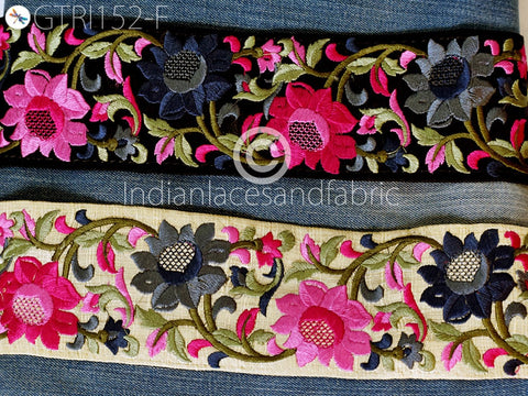 9 Yard Grey Floral 65MM Indian Trims Embroidered Fabric Trims Crafting Sari Border Decorative Sewing Trimmings crafting supplies Ribbon
