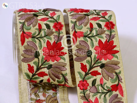 9 Yard Red 5cm Decorative Embroidery Fabric Trim Embellish Table Runner Crafting Sewing Costume Saree Indian Sari Border Embroidered Ribbon
