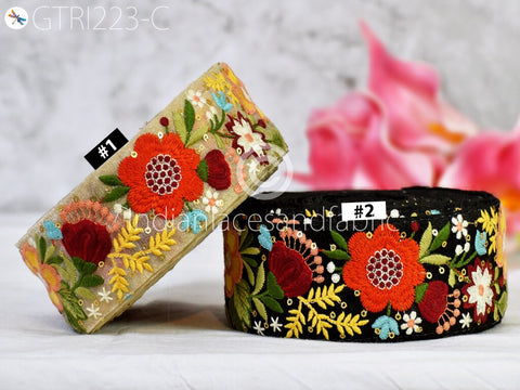 9 Yard Multi color 5cm Indian Trimmings Embroidered Saree Ribbon Sewing DIY Crafting Decorative Borders Embroidery Embellishment Trims