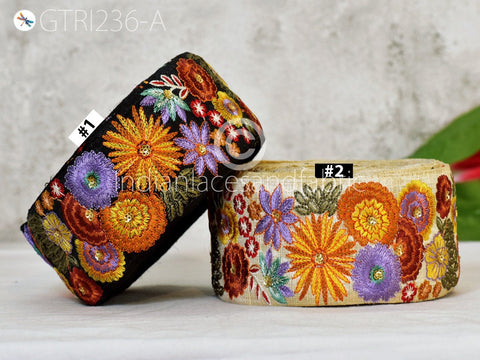 9 Yard Yellow 65mm Embroidered Sari Ribbon Fabric Trims Saree Border DIY Crafting Sewing Beach Bags Home Décor Embellishment Trimmings