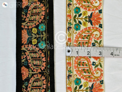 3 Yard Peach Indian Embroidered 8 CM Ribbon Decorative Embroidery Trim Embellishment DIY Crafting Sewing Saree Indian Sari Border Home Decor