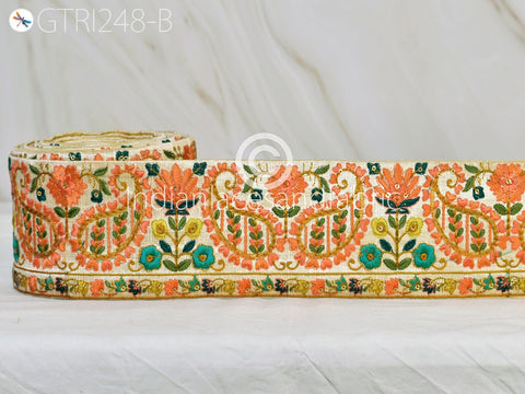 9 Yard Peach Indian 8cm Trims Embroidered Ribbon Decorative Embroidery Embellishment DIY Crafting Sewing Indian Sari Border Home Decor