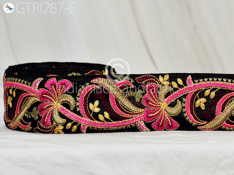 9 Yard Indian Fuchsia 55mm Laces Fabric Trim Embroidered Decorative Sari Border Sewing Costume DIY Crafting Ribbon Cushions trimming