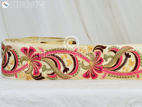 9 Yard Indian Fuchsia 55mm Laces Fabric Trim Embroidered Decorative Sari Border Sewing Costume DIY Crafting Ribbon Cushions trimming