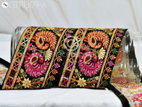 9 Yard Peacock 9cm Embroidered Sari Ribbon Fabric Trim Saree Border Dolls DIY Crafting Sewing Bags Home Décor Embellishment Dresses Trimming