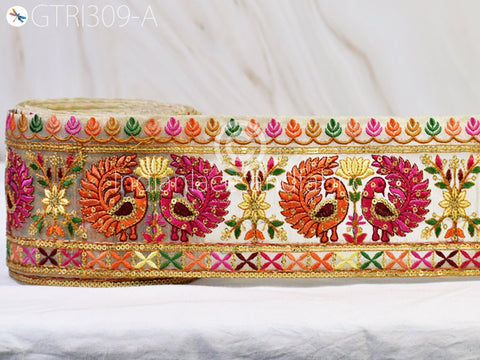 9 Yard Peacock 9cm Embroidered Sari Ribbon Fabric Trim Saree Border Dolls DIY Crafting Sewing Bags Home Décor Embellishment Dresses Trimming