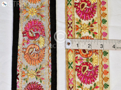9 Yard Peacock 9cm Embroidered Sari Ribbon Fabric Trim Saree Border Dolls DIY Crafting Sewing Bags Home Décor Embellishment Dresses Trimming