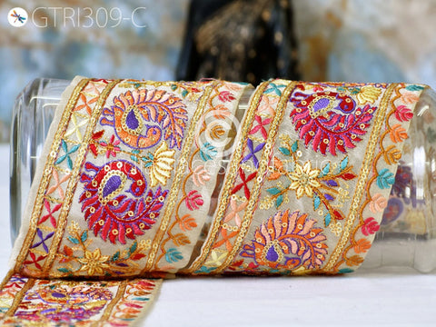 3 Yard Peacock Embroidered Fabric 9 Cm Trim Saree Border Sari Ribbon Dolls DIY Crafting Sewing Beach Bags Home Decor Embellishment Trimmings