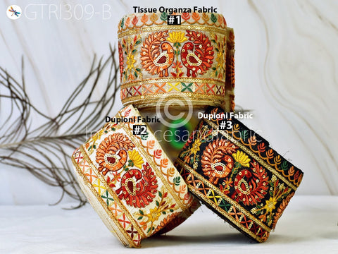 3 Yard Peacock Embroidered Sari Ribbon Fabric 9 CM Trim Saree Border Dolls DIY Crafting Sewing Beach Bags Home Decor Embellishment Trimmings