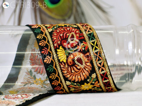 3 Yard Peacock Embroidered Sari Ribbon Fabric 9 CM Trim Saree Border Dolls DIY Crafting Sewing Beach Bags Home Decor Embellishment Trimmings