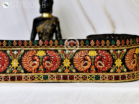3 Yard Peacock Embroidered Sari Ribbon Fabric 9 CM Trim Saree Border Dolls DIY Crafting Sewing Beach Bags Home Decor Embellishment Trimmings