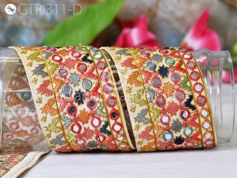 9 Yard Peach Indian Embroidered 8cm Trims Drapery Saree Decorative Trimmings Crafting Sewing Borders Embellishments Home Décor Ribbon