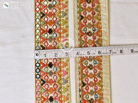 9 Yard Peach Indian Embroidered 8cm Trims Drapery Saree Decorative Trimmings Crafting Sewing Borders Embellishments Home Décor Ribbon