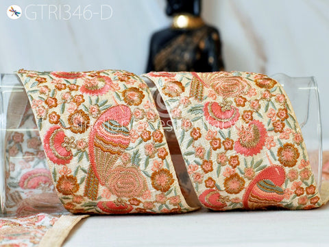 9 Yard Peach 9CM Lovely Bird Indian Trims Sari Border Floral Crafting Ribbon Sewing Embroidery Decorative Costume Beach Bags Trimmings