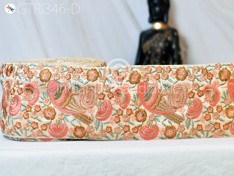 9 Yard Peach 9CM Lovely Bird Indian Trims Sari Border Floral Crafting Ribbon Sewing Embroidery Decorative Costume Beach Bags Trimmings