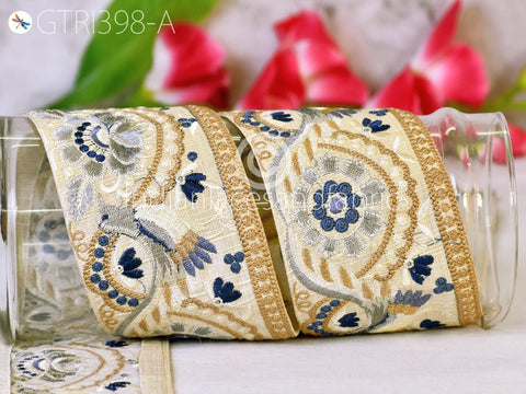 9 Yard Peacock 8cm Indian Embroidered Trim Cushions Embellishment Bags Making Tapes Saree Ribbon Sewing DIY Crafting Border Wedding Trimming