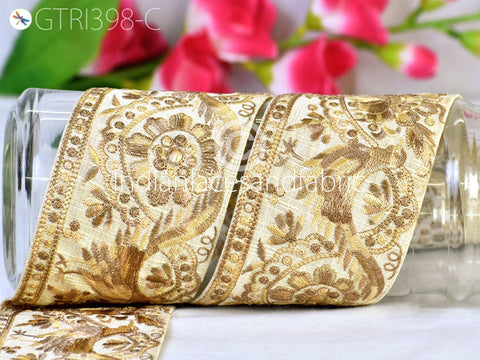 3 Yard Floral Embroidered Embellishment 8 CM Border Indian Trim Sari Embroidery Saree Ribbon Cushions Home Décor Sewing Clothing Trimmings