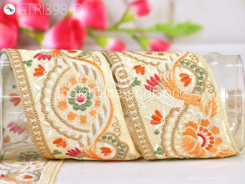 9 Yard Peacock Indian Embroidered Cushions Cover Embellishment Embroidery Saree Sewing DIY Crafting Border Wedding Trimmings Curtains