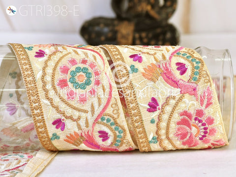 3 Yard Indian Peacock Embroidered 8 CM Trim Cushions Embellishment Embroidery Saree Ribbon Sewing DIY Crafting Border Wedding Trims Curtains