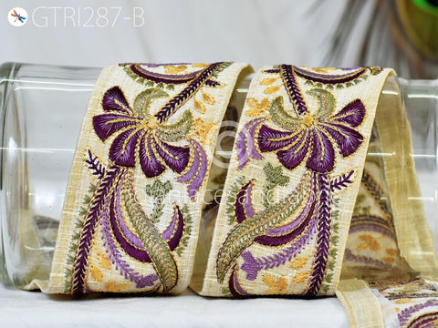9 Yard Dark Purple 6cm Indian Sari Embroidery Trim Embellishment Embroidered Saree Ribbons Sewing Craft Trimmings Border Curtain Home Décor