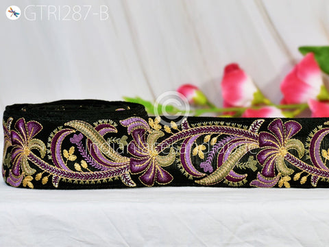 9 Yard Dark Purple 6cm Indian Sari Embroidery Trim Embellishment Embroidered Saree Ribbons Sewing Craft Trimmings Border Curtain Home Décor