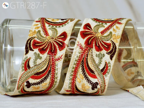 9 Yard Red Indian Sari 6 CM Embroidery Trims Embellishment Embroidered Saree Ribbons Sewing DIY Crafting Trim Border Curtains Home Décor