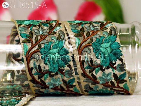 9 Yard Sea Green 6cm Indian Decorative Embroidery Fabric Trim Doll Making Crafting Sewing Saree Indian Sari Border Embroidered Ribbon
