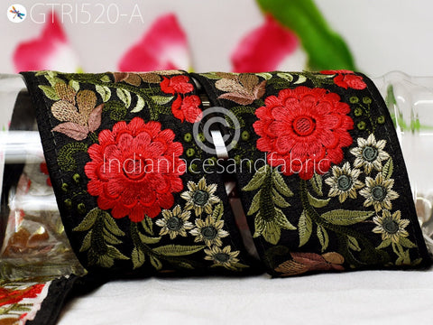 9 Yard Red 9CM Embroidery Fashion Decorative Indian Sari Border Fabric Trim Sewing DIY Crafting Ribbon Trimmings Cushions Table Runner