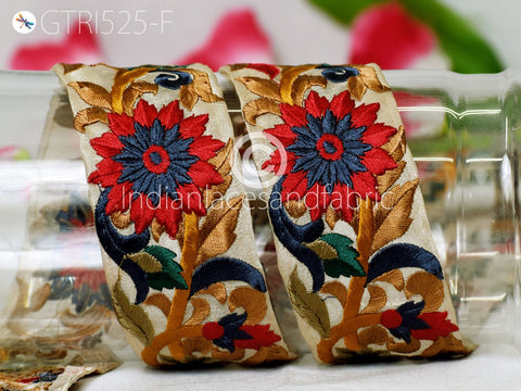 9 Yard Indian Red Embroidered Fabric 5 CM Trim Embellishment Crafting Saree Border Ribbon Sewing Doll Making Tapes Home Decor Trimmings