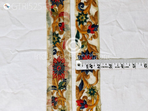 9 Yard Indian Red Embroidered Fabric 5 CM Trim Embellishment Crafting Saree Border Ribbon Sewing Doll Making Tapes Home Decor Trimmings