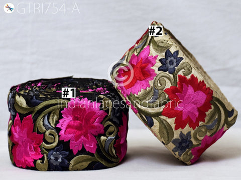 9 Yard Indian Magenta 7 CM Embroidered Fabric Trim DIY Crafting Sewing Saree Sari Border Home Decor Beach Bags Decorative Embroidery Ribbon