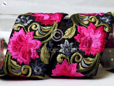 9 Yard Indian Magenta 7 CM Embroidered Fabric Trim DIY Crafting Sewing Saree Sari Border Home Decor Beach Bags Decorative Embroidery Ribbon
