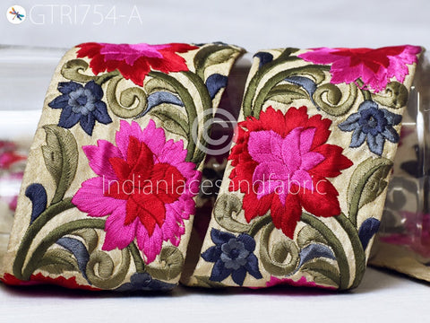 9 Yard Indian Magenta 7 CM Embroidered Fabric Trim DIY Crafting Sewing Saree Sari Border Home Decor Beach Bags Decorative Embroidery Ribbon