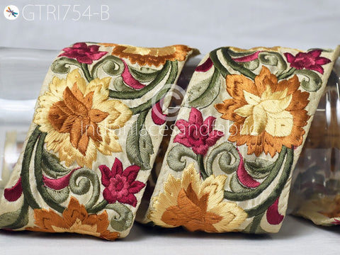 9 Yard Yellow Embroidery 75 mm Ribbon DIY Crafting Sewing Saree Indian Bridal Sari Border Home Decor Beach Bag Decor Embroidered Fabric Trim