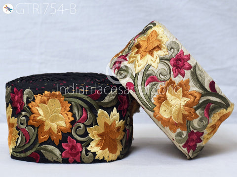 9 Yard Yellow Embroidery 75 mm Ribbon DIY Crafting Sewing Saree Indian Bridal Sari Border Home Decor Beach Bag Decor Embroidered Fabric Trim