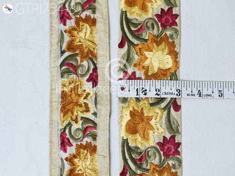 9 Yard Yellow Embroidery 75 mm Ribbon DIY Crafting Sewing Saree Indian Bridal Sari Border Home Decor Beach Bag Decor Embroidered Fabric Trim