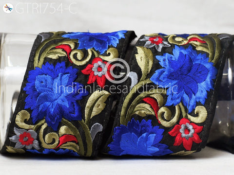 9 Yard Blue 75mm DIY Crafting Sewing Saree Indian Sari Border Home Decor Beach Bags Embroidered Fabric Trim Decorative Embroidery Ribbon